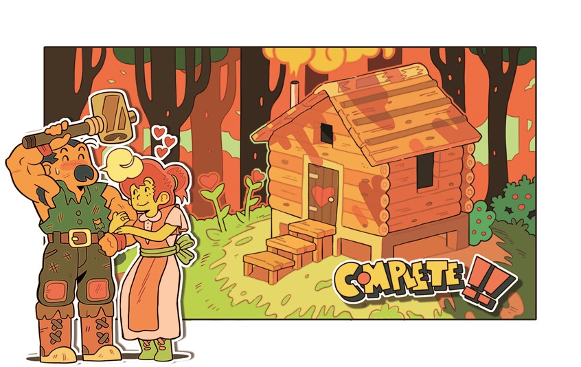 illustration of Part of a series of Illustrations made for a Japanese series of religious educational Youtube videos titled, Success Story: 成功の秘密 (Secret to Success).
digital art, forest, nature, funny, sunny, romantic. cabin, woods, japanese