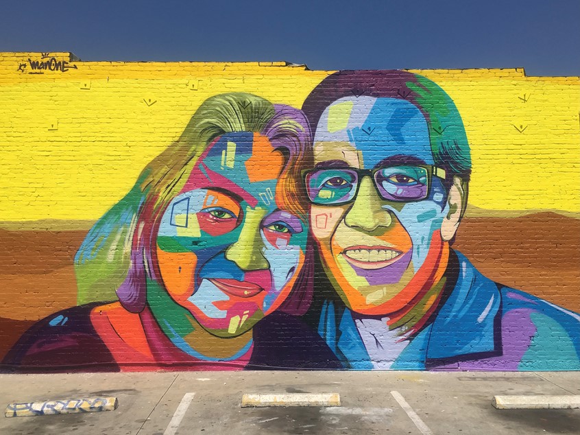 illustration of Mural commissioned by client Estrella Jalisco as part of a social media/online brand campaign.
The mural is dedicated to the immigrant story portrayed by my actual parents and the love they have for each other while honoring their Mexican history, culture, and roots.
15'H X 65'W; aerosol and acrylic on exterior building.