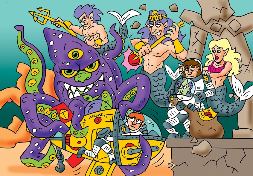 illustration of This illustration was created for my children's book. The characters go on adventures and feature a mix of mythical creatures, humour and storytelling that amuses children from the ages of 7-11. The book was published for 'World Book Day' and I took it around schools in the UK. I love to draw and teach children how to create stories and draw characters.