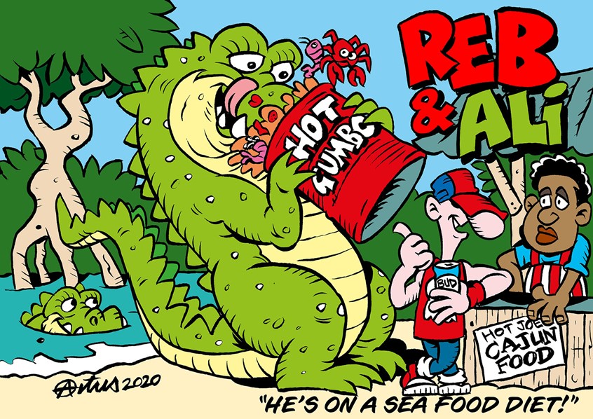 illustration of I love storytelling, writing, and humorous illustration. my cartoon strips feature a mix of real American life, nature, fun, and dark humor. My Alligator character is ripe for the American editorial or comic book market.