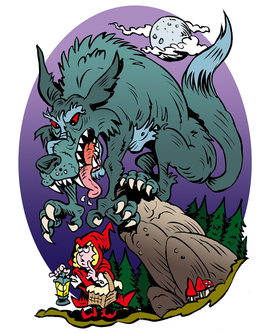 illustration of Classic storytelling and the perfect image for me to develop my ink and pen illustration. I love children's books and mythical creatures. My Red Riding Hood cartoon is a twist on the classic story with a mix of Americana.