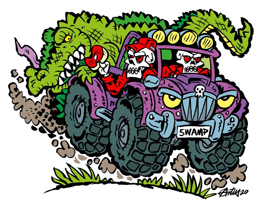 illustration of The American way of life, vehicles, and punk rock music all influence my lifestyle. Music and entertainment are my cartoon lifeblood. My edgy ink and pen graphics are strong and colorful. They suit advertising, branding, and clothing products. Drawing skeletons, creatures and vehicles is my thing!