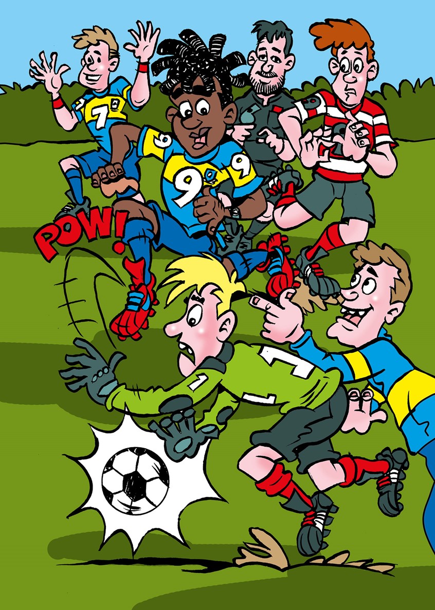 illustration of TWO BOYS - ONE GOAL, FOOTBALL!
The two characters are friends who love
football. Jordan has cerebral palsy and works hard to be able to remove his calipers and play football. Noah is bullied relentlessly and football is his escape. This book has been written to inspire all those football players who want to aspire to be the best at their game. Created to raise money for the charity CRY Cardiac Risk in the Young.