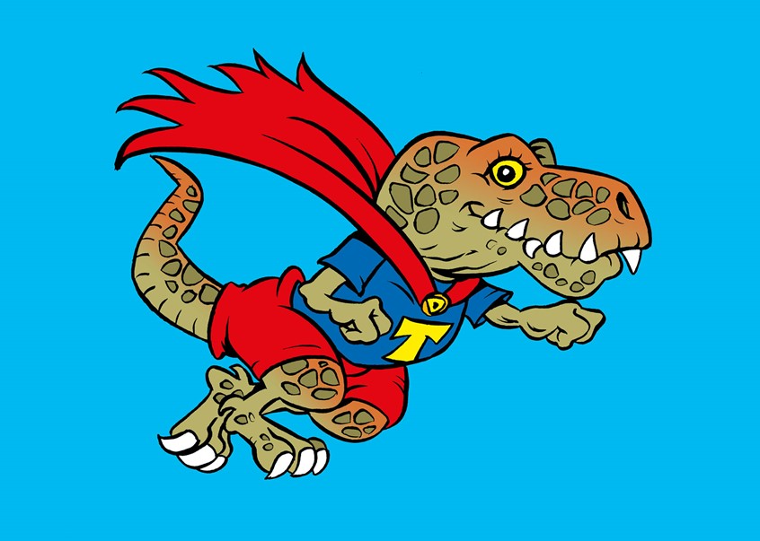 illustration of A new client - 'Little Acorns Boutique' has commissioned a range of child-friendly dinosaur greeting cards, posters. The range also features on the clothing store www.skaskull.co.uk