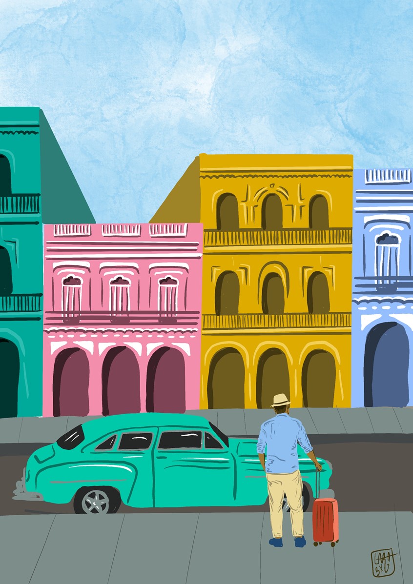 illustration of Illustration created for a short story published in Spain about a Spaniard visiting La Havana, Cuba. I like to illustrate buildings and street life.
building, home, house, apartment, colonial, vintage, car tourist, city, town