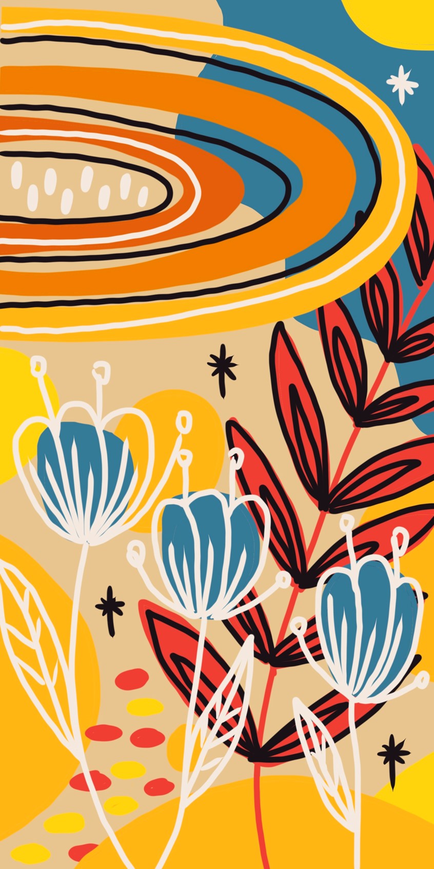 illustration of Design created for a five story building in Brooklyn. Based in Abstract Nature, reflecting the waterfront close to the construction.
Home, flower, flowers, stars, plants, rainbow, abstraction, solid colors