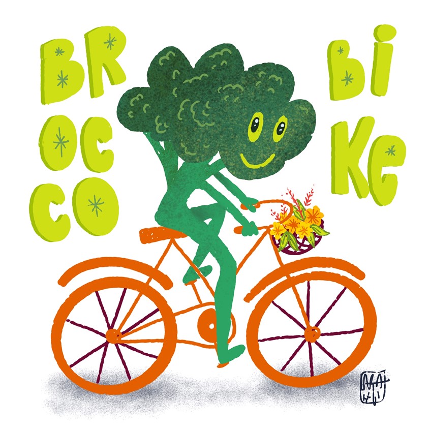illustration of Brocco-Bike is one of my latest character. Animated broccoli on a bicycle is so fun!
lettering, vegetable, veggies, bike, veggies, veggie, lettering, bubble letters, ride. bicycle, bike, plants, plant, flower, bicyclist, lettering, bubble letters, handlettering, fun, humor, food, character, exercise, healthy, health,