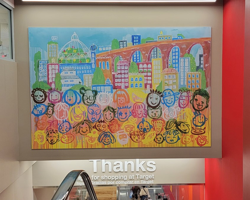 illustration of I created this mural for the new Target Store at Fordham Road, Bronx, NY,
Cities are made by people, and this piece reflects the diversity of the Bronx Community.
Building the cityscape with their faces, emerging from the ground up, holding up the landmarks and places they live at. Between the buildings you can see the green spaces peeking!
city
newyork
