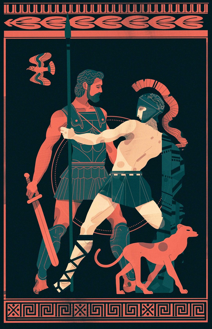 illustration of The Book at Bedtime: Song of Achilles, BBC Radio 4. Commissioned by the Radio Times.
Tom Hollander reads Madeline Miller’s masterful retelling of the Trojan War - an electrifying tale of love, ambition and immortal fame.