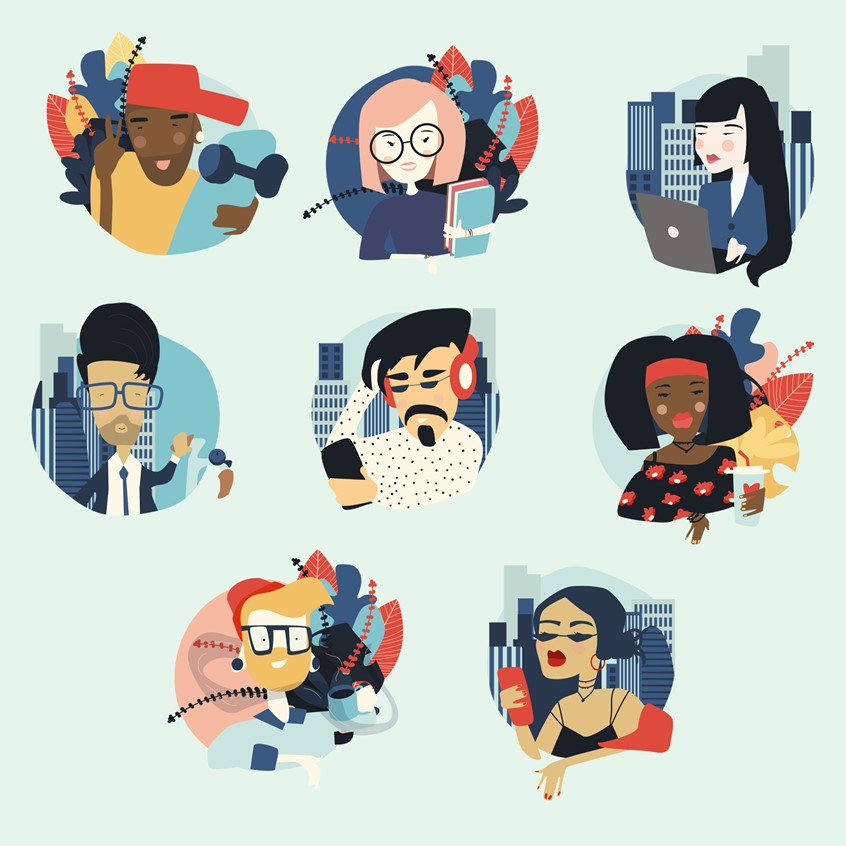 illustration of The goal was to create eight Avatars for the Language App to depict diversity and give the user the ability to choose the character for their profile while using the app.
avatars, avatar, character, diversity, society, friendship, learning, education,
