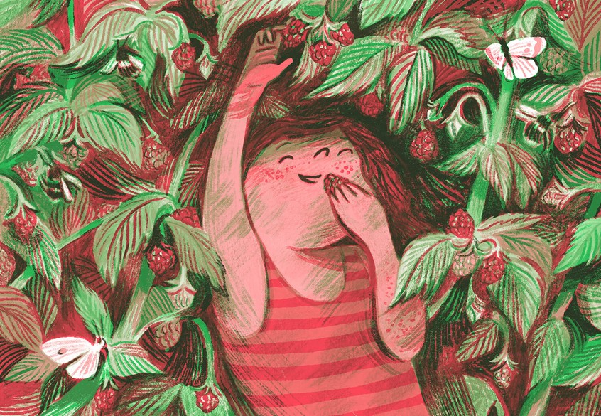 illustration of Winner of the 2020 Picture Hooks competition, From Seed to Table.
Children, gardening, fruit, food, plants, nature, kids, picture books, character design, limited palette