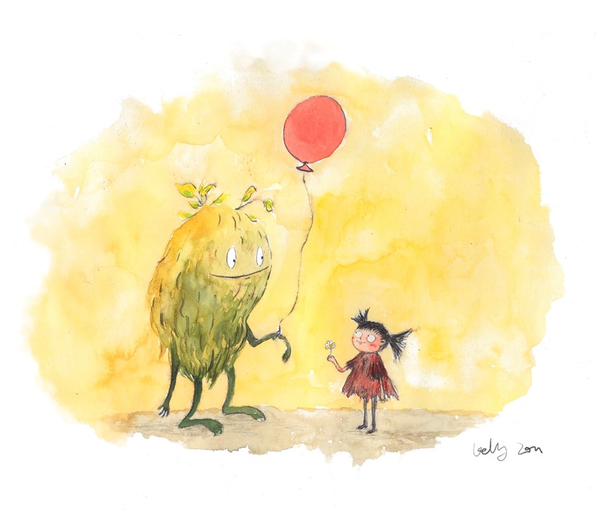 illustration of A sweet watercolour children's illustration.
A girl giving a flower to a monster.
#sweet #kind #happy #colourful #girl #creature #yellow # balloon #flower #kindness #relationship #friendship