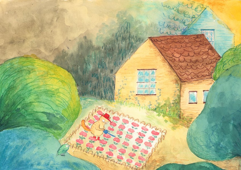 illustration of Once upon a time, there's a cat named Gardner, he had a garden in front of his house.
garden, cat, humour, humour, flower, perfect, perfection, colourful, colorful, weed, children, childrenstory.
