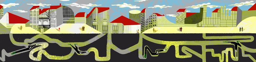 illustration of Illustration for La Lettura dei Ragazzi e delle Ragazze - cultural insert of Corriere della Sera dedicated to young people.
City, Above, Below, Improvisation, Rules, Walking, Strolling, Urban Centers, Neighborhood, Looking, Unusual, Curiosity, Seeking, Immersing, Capturing, Discovering, Galleries, Dedals, Streets, Buildings, Architecture, People, Encounters, Textures, Editorial Illustration.