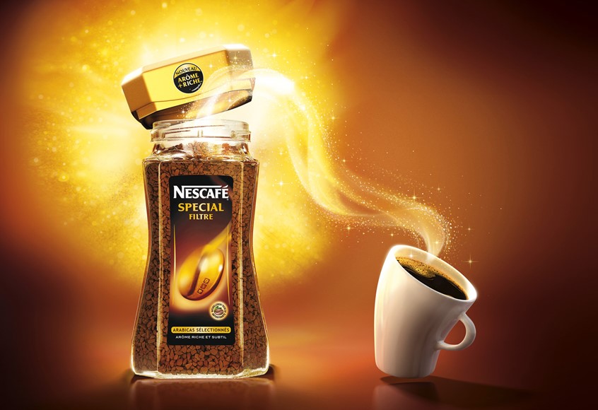 illustration of F/C illustration of of Nescafé glass package and cup, digital image, photoshop image, realism, realistic images, labels, automotive images, 3D imaging, car images, cutaway images, architecture, technical images, science, scientific images, vector images, product images, airplanes, motor engines, cutaway of cars, cutaway of engines, corporate, book covers, magazines.