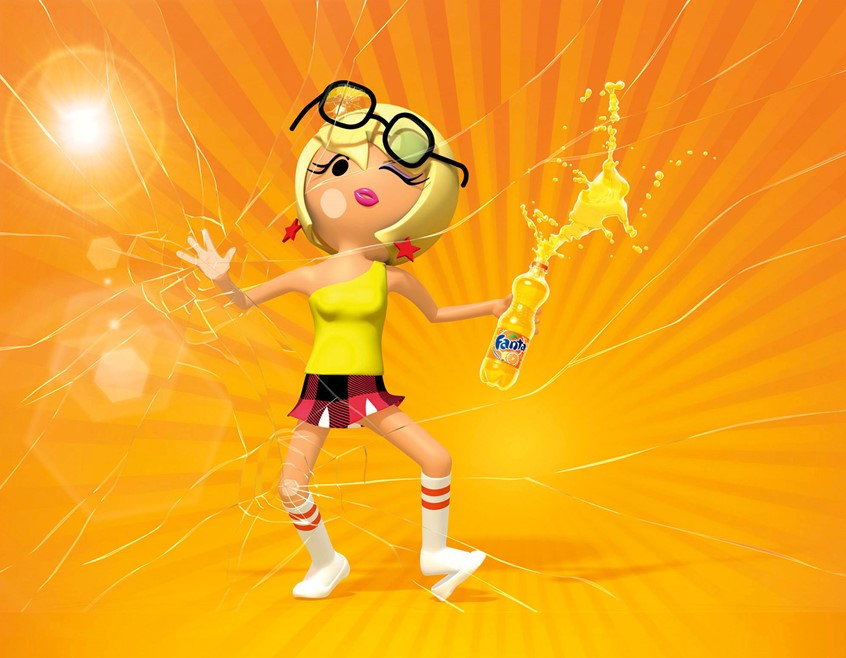 illustration of F/C illustration of Fanta bottle exploding with life, digital image, photoshop image, realism, realistic images, labels, automotive images, 3D imaging, car images, cutaway images, architecture, technical images, science, scientific images, vector images, product images, airplanes, motor engines, cutaway of cars, cutaway of engines, corporate, book covers, magazines.