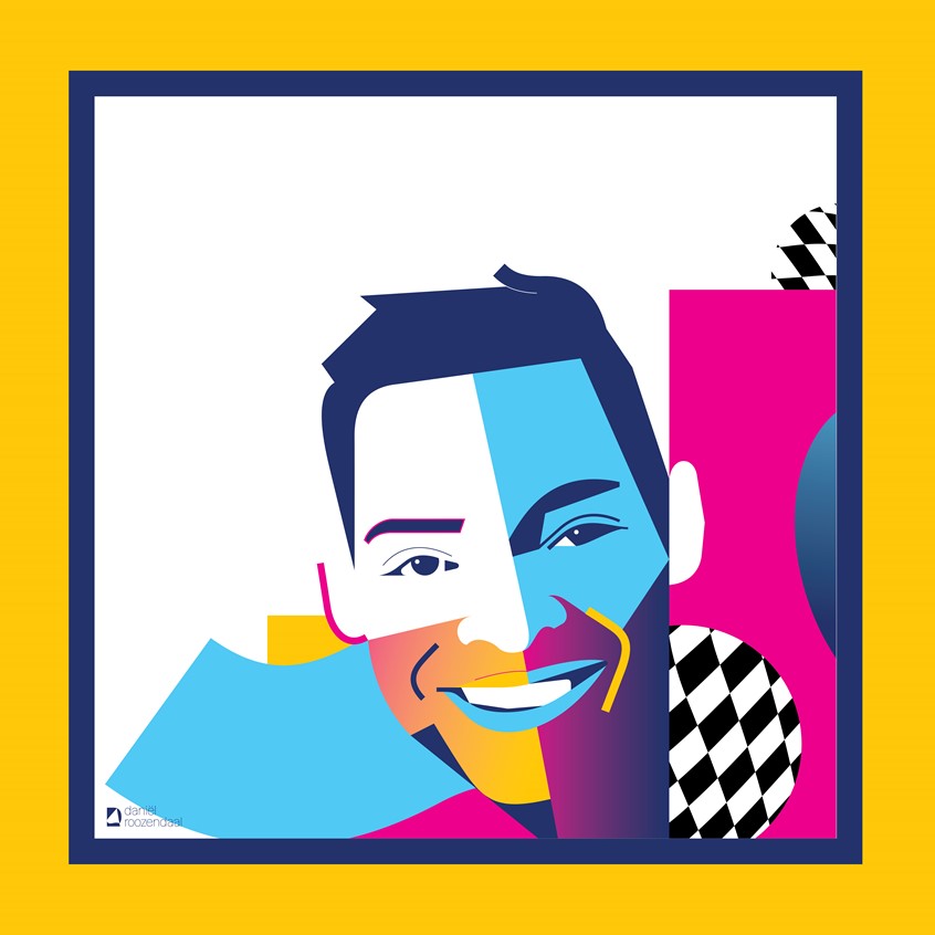 illustration of portrait, man, instagram, influencer, social media, tech, technology, geometric, 80s, retro, vintage, face, character design, character development, editorial illustration, magazines, branding, neon, abstract, colour,