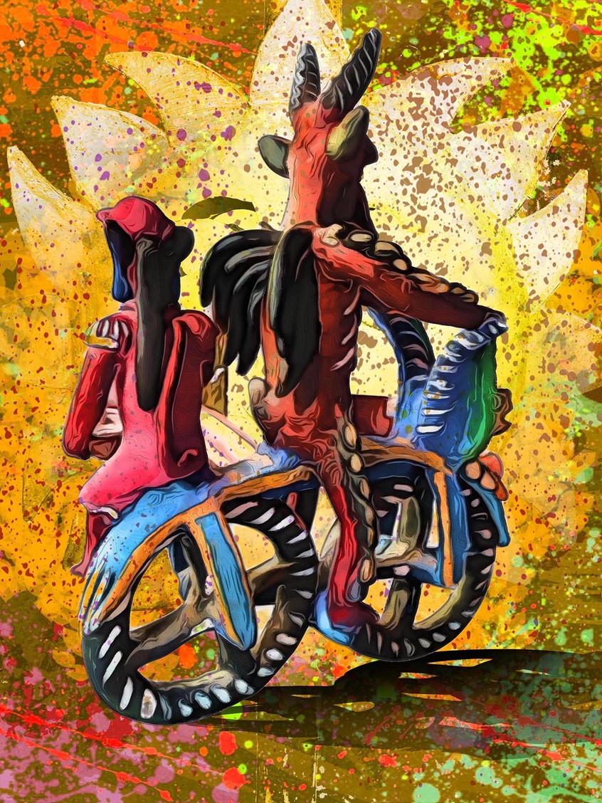 illustration of Art depicting the final ride to Hell with the devil himself steering the bike.
This is a rather skewed look into the perception of Mexican Folklore.
It was part of a gallery show and appeared in