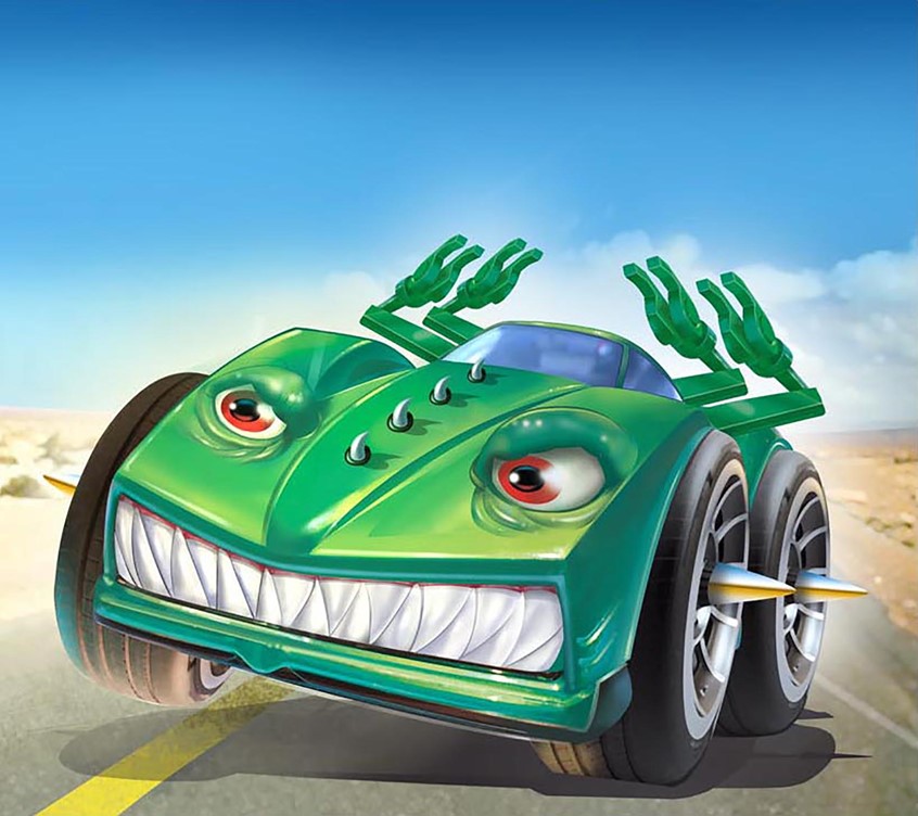 illustration of 3D art created for Peaceable Kingdom sticker and card company. The packaging included a pair of 3D glasses.
PK creates games & gifts that inspire cooperation & cultivate kindness – kids that play well together play well in the world! is their motto.
#cars #monsters #radiocontrolled #racing #excitinment #adventure #playtime