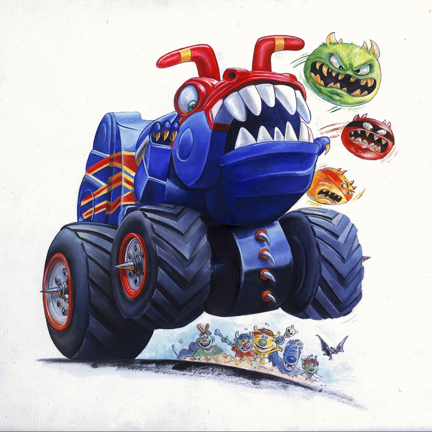 illustration of 3D art created for Peaceable Kingdom sticker and card company. The packaging included a pair of 3D glasses.
PK creates games & gifts that inspire cooperation & cultivate kindness – kids that play well together play well in the world! is their motto.
#cars #monsters #radiocontrolled #racing #excitinment #adventure #playtime