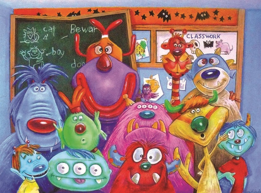 illustration of This is a school portrait of Marshall the Monster's class from the Children's Book
