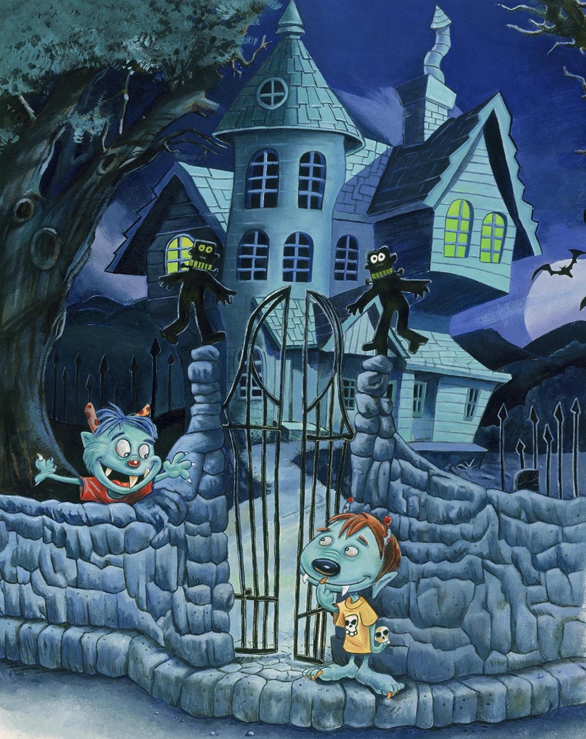illustration of This is Fred and Marshall playing outside their house from the Children's Book