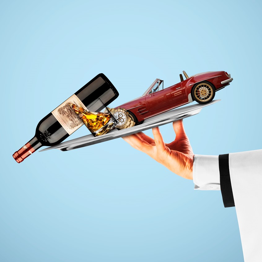 illustration of Today assets such as wine, great art and glitzy mansions are everywhere. The ultra-rich are therefore spending on bigger and better things; often services, rather than goods.