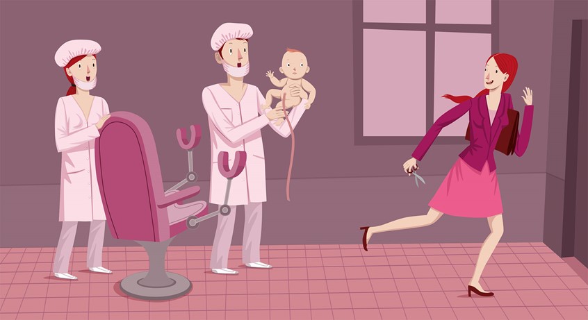 illustration of FAZ-Sonntag, Frankfurter Allgemeine Sonntagszeitung (Germany)
On persuing the career right after childbirth
hospital, baby, gynecology, gestation, pregnancy, motherhood, clinic, child, life, stress, escaping, burnout, shocked, funny, nurse,