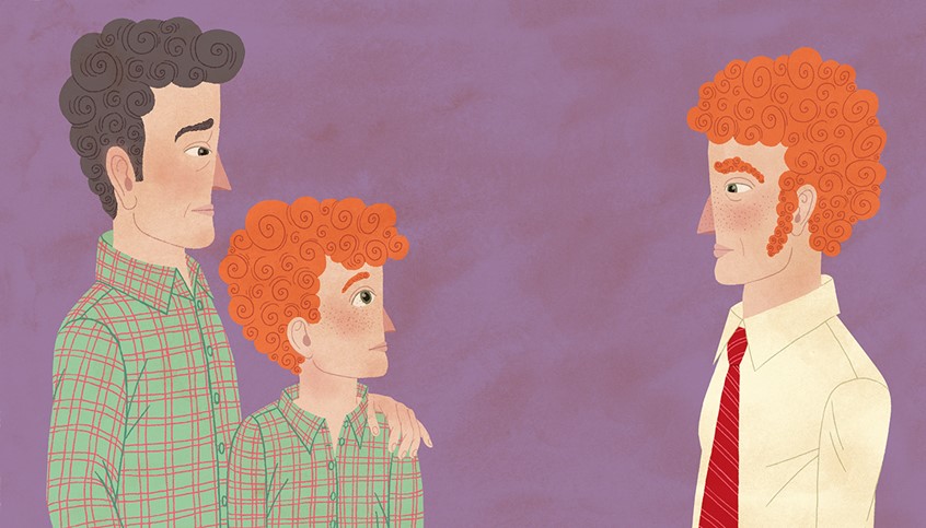 illustration of FAZ Sonntag - When biological fathers claim parental rights after years of absence....
Sad, afraid, family, fatherhood, fosterchild, stepchild, youth, familyissues, similarity, difficult, bonding, relationship, genetics, red hair,