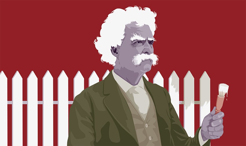 illustration of FAZ-Sonntag, Frankfurter Allgemeine Sonntagszeitung (Germany)
Likeness of Mark Twain
- literature, Tom Sawyer and Huckleberry Finn. fence, paint, books, reading, read, lecture, leisure, severe, white hair, author, sophisticated