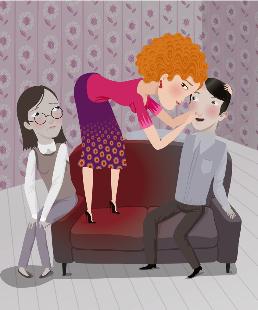 illustration of Illustrations for a coaching book on happy relationships.
Unfaithfulness in long years of marriage...
sad, relationship. psychology, unhappy, therapy, mistress, sadness, sofa, separation, lonelyness, affair, divorce, seduction, stranger, color, competition, tust, mistrust, betrayal, chance, hope, fear,