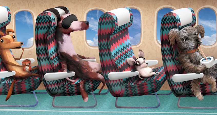 illustration of Illustration for New York Times,
dog travel. cute, airplane, comfortable, travel, leisure, journey, passengers, content, happy, cool, relaxed, good mood, sleeping, animals, care, comfort, fur, paws, kids, children, chihuahua, music, voyage, seat,