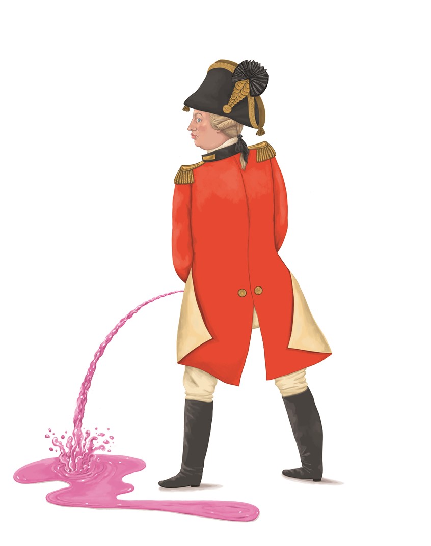 illustration of Portrait of King George III, for an Article about the diseases of the royals in the Apotheker Magazine.
He had several conditions, such as attacks of madness and rage and urinating in purple color....
