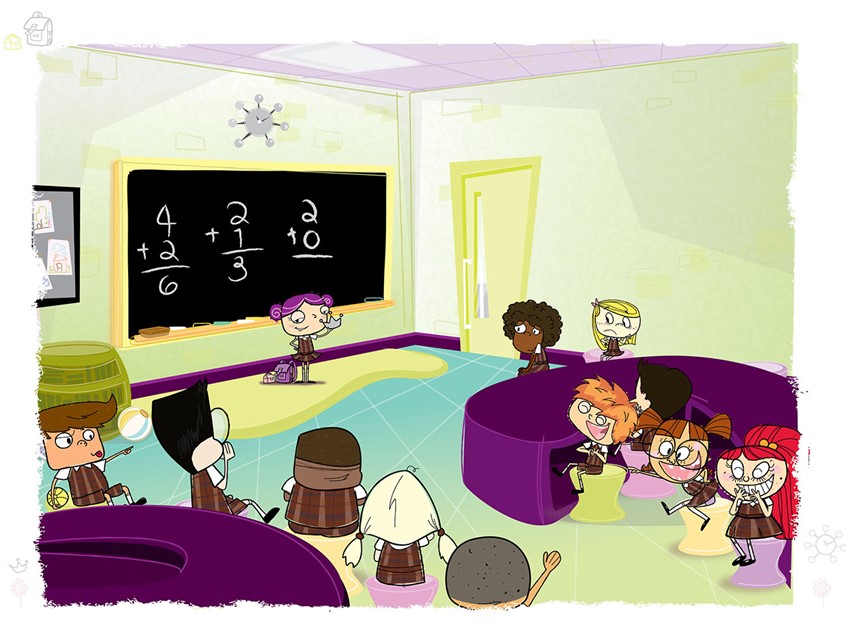 illustration of Classroom. Children's Book. Kids drawings. Kids book cover art. Digital art. Kids book. Children's book illustration. Picture book art. Kids book art. Cartoon. Children's illustration. Kids illustration. Children's art. Fairy tale. Cute illustration.