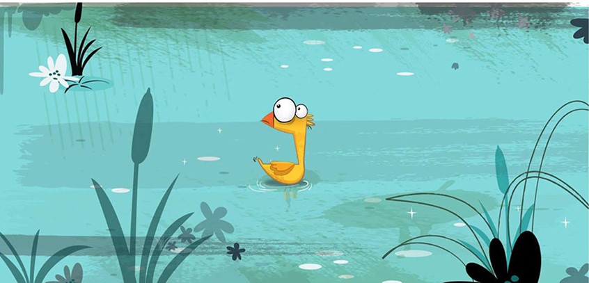 illustration of Duck swimming. Children's Book. Kids drawings. Kids book art. Digital art. Kids book. Children's book illustration. Picture book art. Kids book art. Cartoon. Children's illustration. Kids illustration. Children's art. Animation background. Illustration. Cartoon background. Concept art. Background art. Cartoon art. Cartoon animals. Cute animals. Cartoon characters.