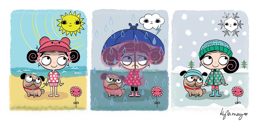 illustration of Weather Girls. Girl characters. Children's Book. Children's book cover. Kids drawings. Kids book art. Digital art. Kids book. Children's book illustration. Picture book art. Kids book art. Cartoon. Children's illustration. Kids illustration. Children's art. Illustration. Cartoon character. Concept art. Cartoon art. Cute girl. Cartoon character. Children's book. Dog characters. Dog drawing. Animal drawing. Icons. Kawaii.