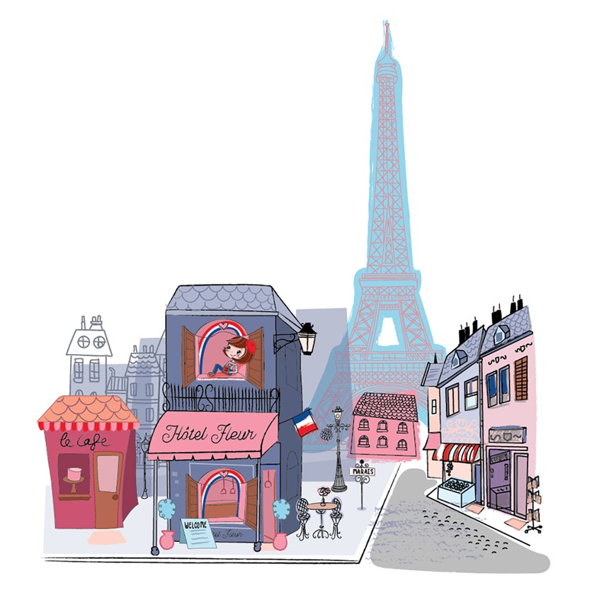 illustration of Paris. Paris Takes Over The World by Kyla May. Travel book. Travel book for kids. Children's Book. Kids drawings. Kids book cover art. Digital art. Kids book. Children's book illustration. Picture book art. Kids book art. Cartoon. Children's illustration. Kids illustration. Children's art. Fairy tale. Cute illustration. Children's cartoon. Cartoon concept art. Dog illustration. Dog character. Dog character design. Scholastic.