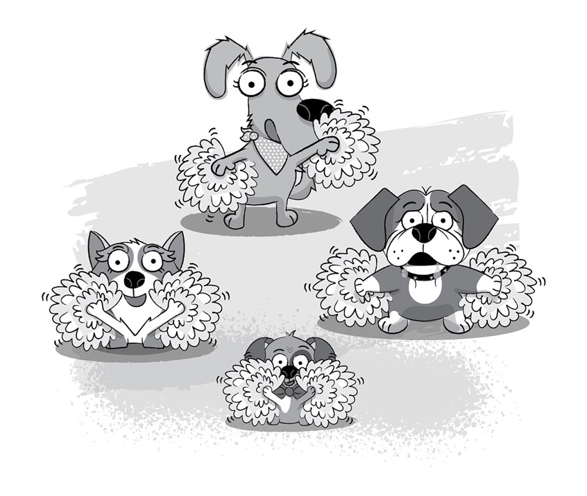 illustration of Dog. Dogs. Dog cartoons. Dog characters. Dog poses. Dog characters. Children's Book. Children's book cover. Kids drawings. Kids book art. Digital art. Kids book. Children's book illustration. Picture book art. Kids book art. Cartoon. Children's illustration. Kids illustration. Children's art. Illustration. Cartoon character. Concept art. Cartoon art. Cute dog. Cartoon character. Children's book. Dog characters. Dog drawing. Animal drawing. Dog cartoon. Cheerleaders. Cheer.