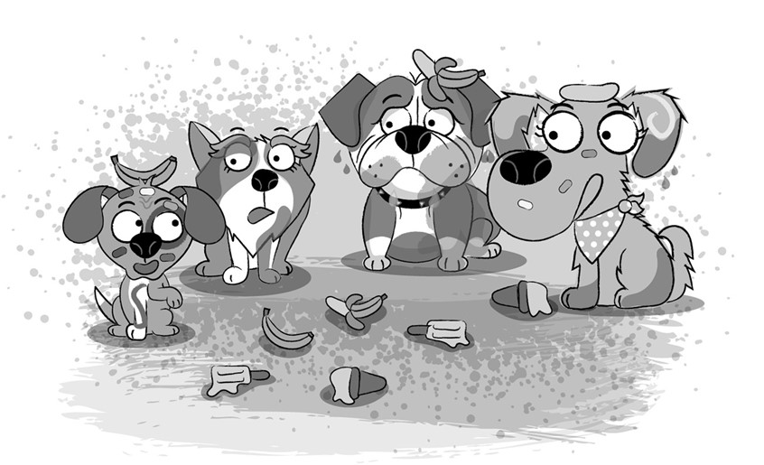 illustration of Dog. Dogs. Dog cartoons. Dog characters. Dog poses. Dog characters. Children's Book. Children's book cover. Kids drawings. Kids book art. Digital art. Kids book. Children's book illustration. Picture book art. Kids book art. Cartoon. Children's illustration. Kids illustration. Children's art. Illustration. Cartoon character. Concept art. Cartoon art. Cute dog. Cartoon character. Children's book. Dog characters. Dog drawing. Animal drawing. Dog cartoon. Food. Banana.