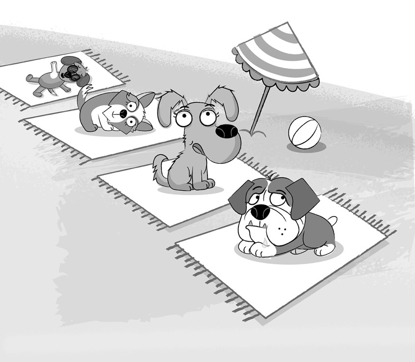 illustration of Dog. Dogs. Dog cartoons. Dog characters. Dog poses. Dog characters. Children's Book. Children's book cover. Kids drawings. Kids book art. Digital art. Kids book. Children's book illustration. Picture book art. Kids book art. Cartoon. Children's illustration. Kids illustration. Children's art. Illustration. Cartoon character. Concept art. Cartoon art. Cute dog. Cartoon character. Children's book. Dog characters. Dog drawing. Animal drawing. Dog cartoon. Beach. Towel. Umbrella. Ball.