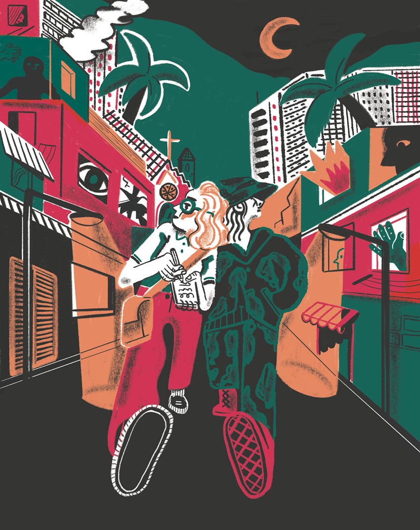 illustration of Editorial illustration for L'Espresso italian magazine - for an interview to the columbian writer Santiago Gamboa about his new book.
magazine, interview page, city, south america, colombia, journalist, buildings, women, soldiers.