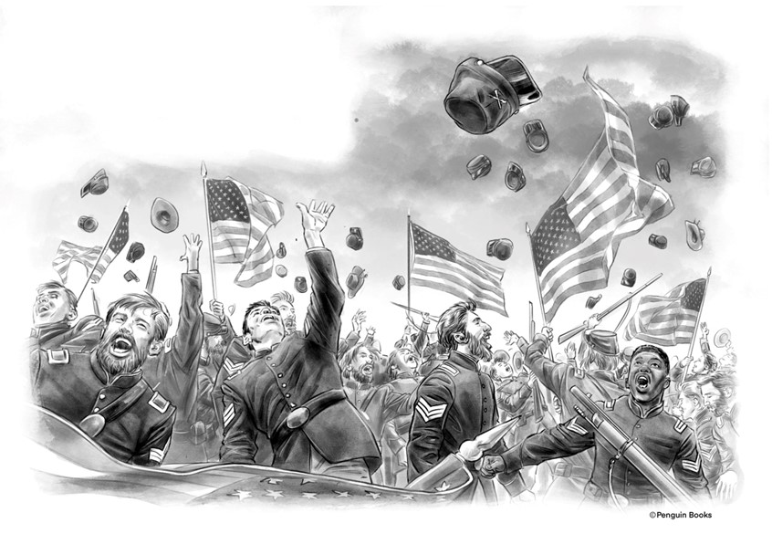 illustration of Union Soldiers celebrates the end of the Civil War on April 9, 1965.
Illustration for the book “What is Juneteenth?” Written by Kirsten Jewel, published by Penguin Workshop, 2022.