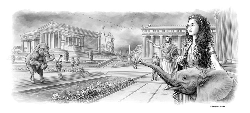 illustration of Imagined depiction of an everyday scene in Atlantis, created for the book “What do we know about Atlantis?” written by Emma Carlson Berne, published by Penguin Workshop, 2022.