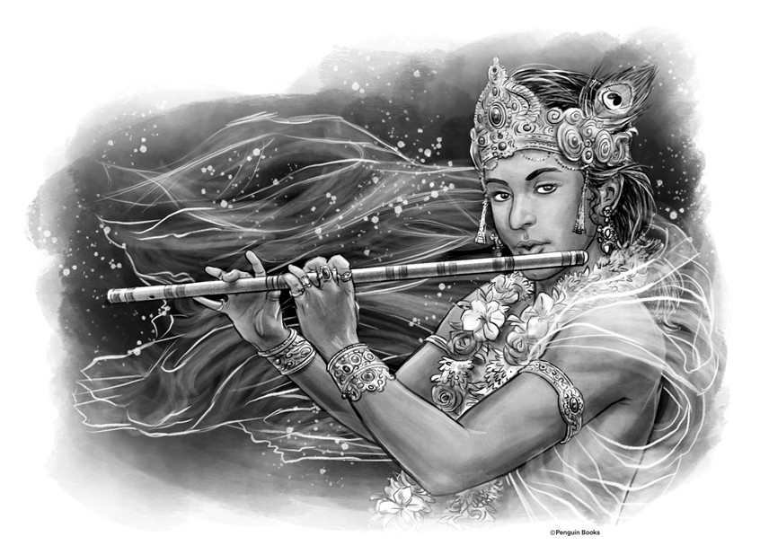 illustration of Imagined Portrait of Lord Krishna, created for the book “What do we know about Atlantis?” written by Emma Carlson Berne, published by Penguin Workshop, 2022.