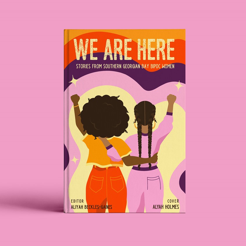 illustration of Book cover illustration and design with two women standing strong in unity, BIPOC, women of color, unity, strength, women, girls, book cover, editorial, illustration, typography, bright color, book cover design, playful, abstract, power