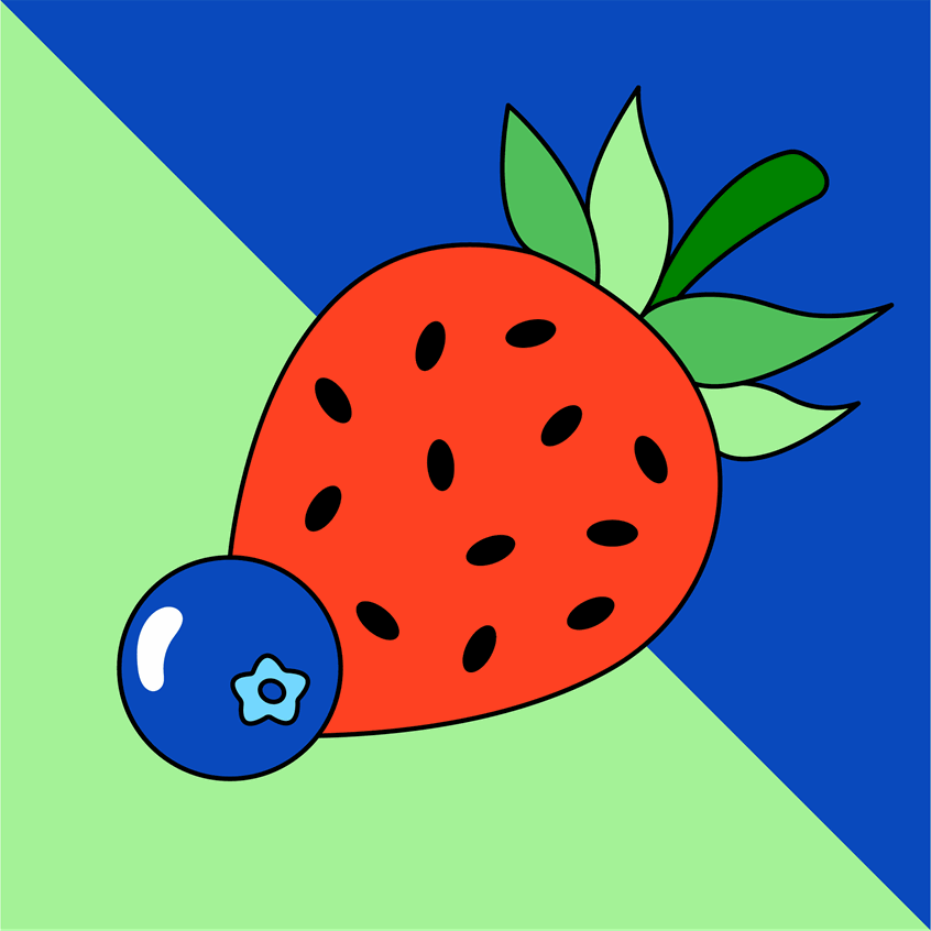 illustration of Thumbnail icon illustrations of healthy foods on bright colored backgrounds, vegetables, fruits, nuts, greens, eggs, orange juice, berries, herbs, hummus, icon, thumbnail, tasty, food, foodie, editorial illustration, vibrant, bright, simple, flat illustration, food art, nutrition, health