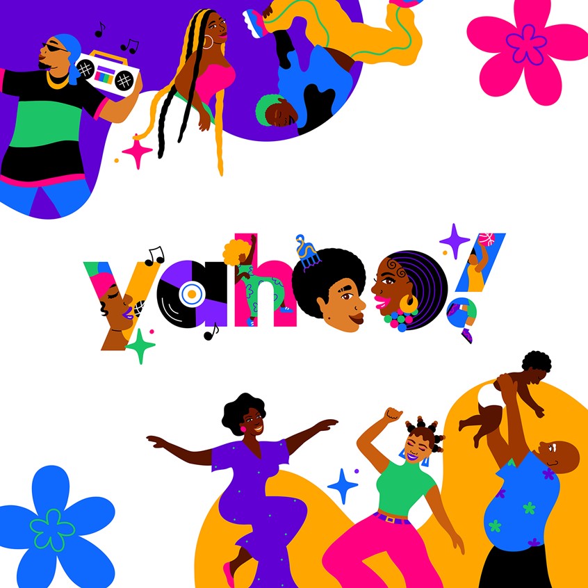 illustration of Illustration and logo design for Yahoo for Black History Month, people, political, America, African-American, decorative, colorful, dancing, music, characters, family, beauty, fashion, pop art, vector, vibrant, graphic design, character illustration, culture, black art