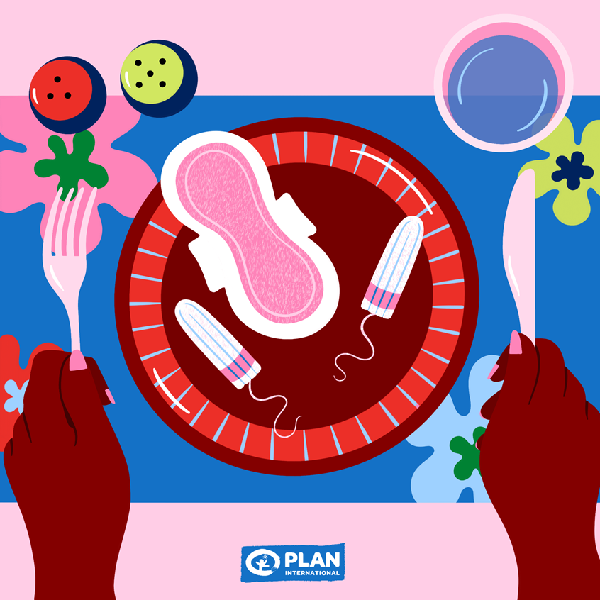 illustration of Conceptual advertising illustration for Plan International showcasing statistics for period poverty for Menstrual Health Day. Women, Period products, menstrual health, women's health, shopping, pads, tampons, health, conceptual, concept art, characters, character illustration, food, period poverty