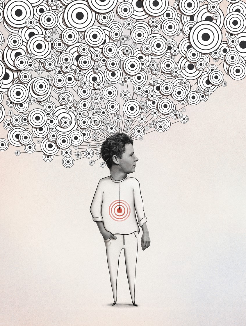 illustration of New data on brain cells that regulate metabolism suggests an incredible amount of potential new targets for therapy. Targets sketch person lines drawing