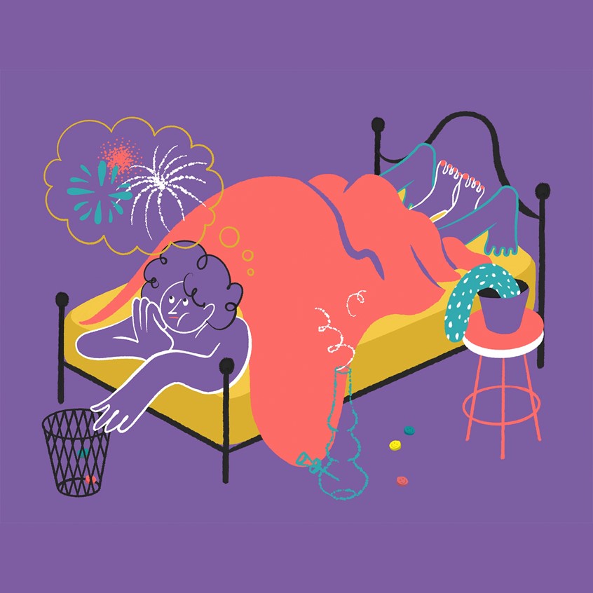 illustration of Editorial illustration for Berliner Zeitung - Drugs & sex, and what can go wrong with the combo.
sex, intimacy, drugs, expressive, vivid, fireworks, humour